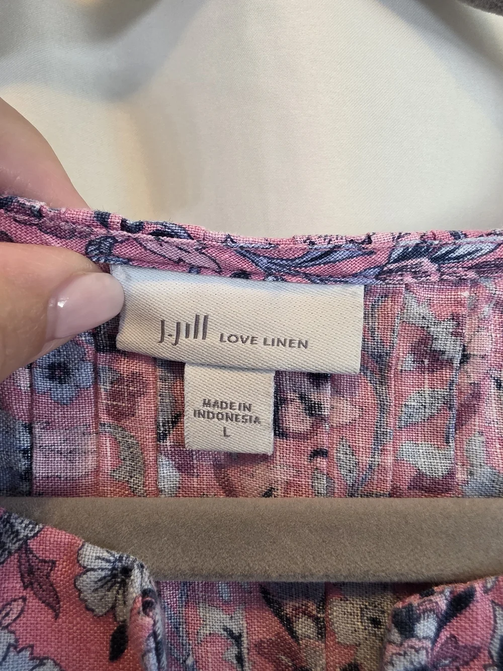 J. Jill Pink Floral Border Sleeveless Dress with Blue Accents